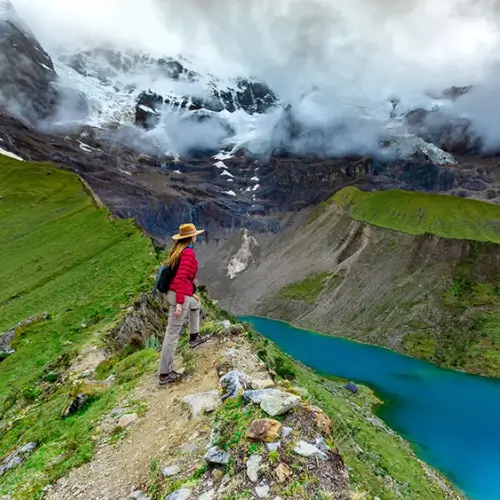 panoramic photo of humantay lagoon