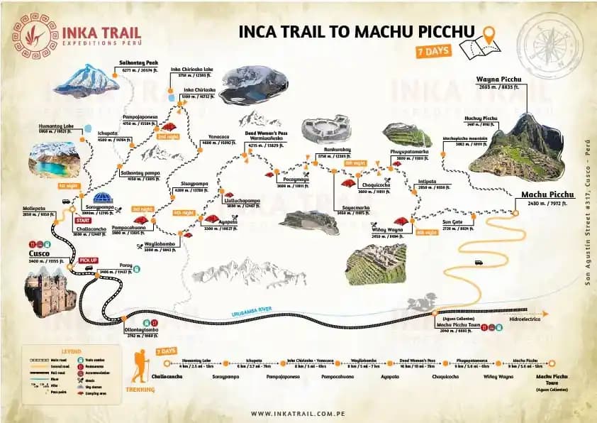 Salkantay Trek & Inca Trail to Machu Picchu 7 Days map