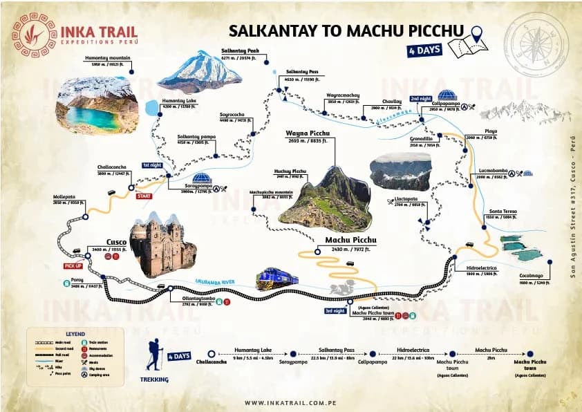 Salkantay Trek to Machu Picchu in 4 Days map