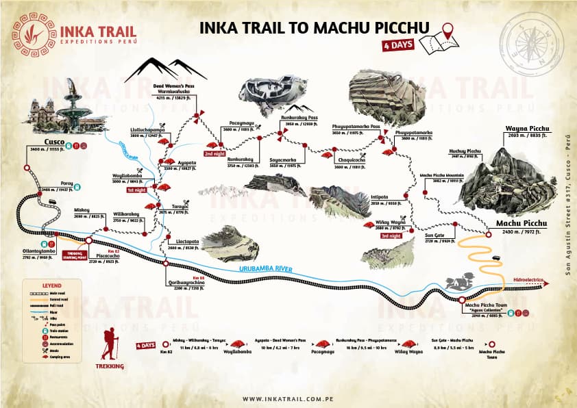 Inca Trail 4 Days to Machu Picchu map